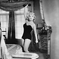 Mae West Lifting Barbell Bedroom Workout Swimsuit Leggy Elegant Classic Vintage Candid Exercise 1930